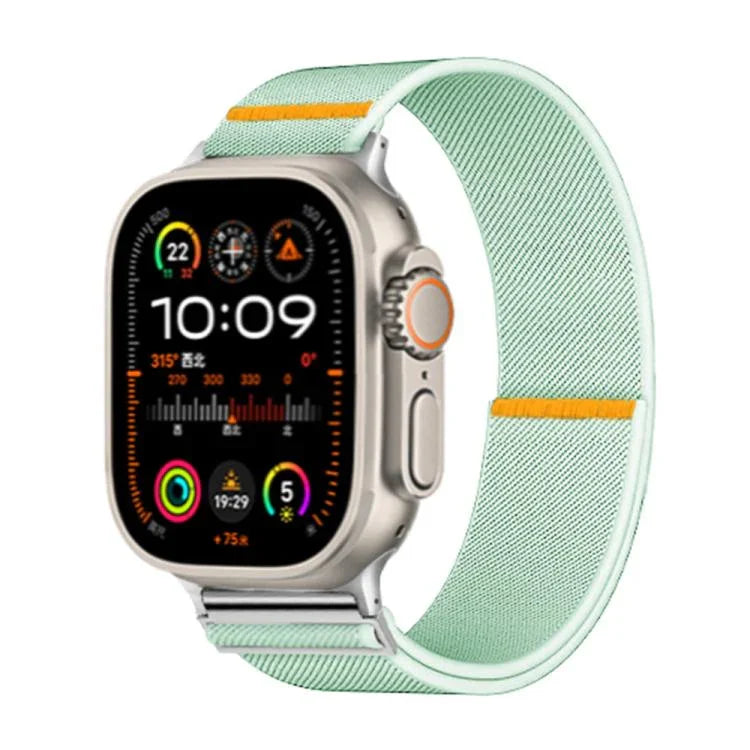 Bracelet de montre en nylon élastique à boucle unique réglable, compatible avec les Apple Watch 46 mm / 49 mm / 45 mm / 44 mm et 42 mm / 41 mm / 40 mm / 38 mm.