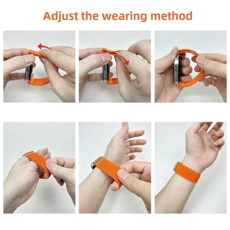 Bracelet de montre en nylon élastique à boucle unique réglable, compatible avec les Apple Watch 46 mm / 49 mm / 45 mm / 44 mm et 42 mm / 41 mm / 40 mm / 38 mm.