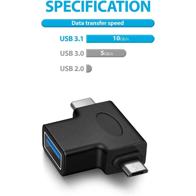 Convertisseur OTG JUNSUNMAY 2 en 1 USB 3.0 vers Micro USB et Type-C, 2 en 1