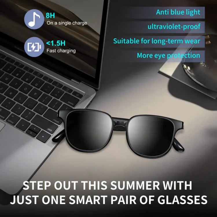 Lunettes intelligentes GL08 : commandes tactiles, microphone intégré pour les appels et expérience audio immersive.