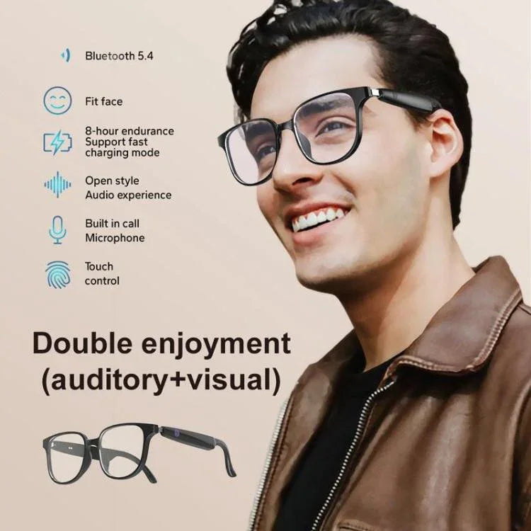 Lunettes intelligentes GL08 : commandes tactiles, microphone intégré pour les appels et expérience audio immersive.