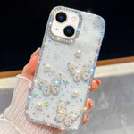Coque de téléphone antichoc à quatre coins avec papillon perlé pailleté diamant, pour iPhone 13