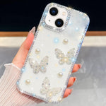 Coque de téléphone antichoc à quatre coins avec papillon perlé pailleté diamant, pour iPhone 13