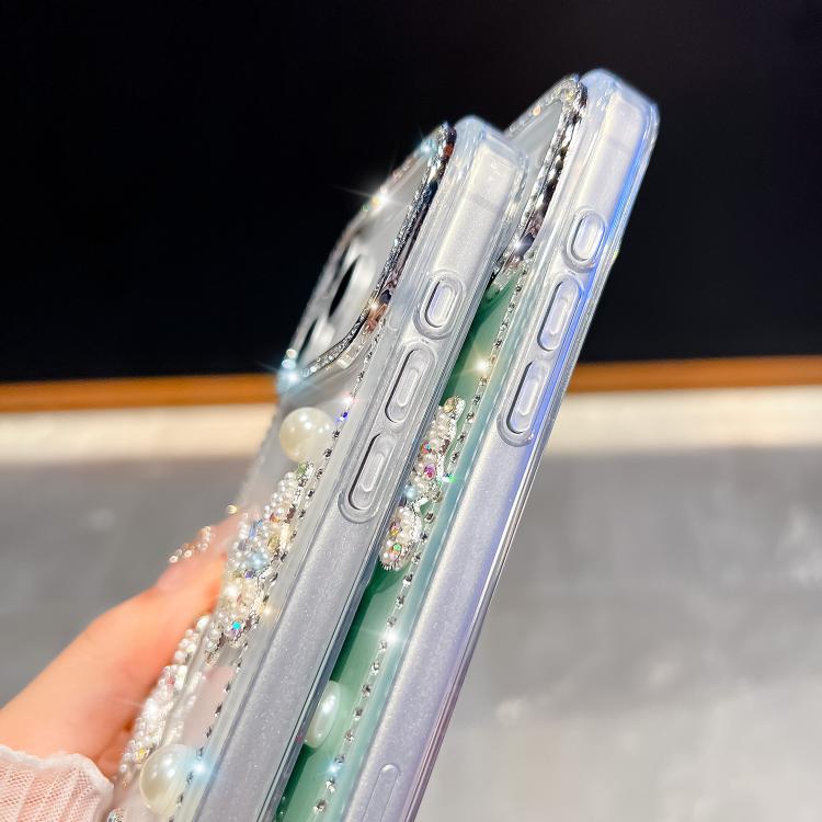 Coque de téléphone antichoc à quatre coins avec papillon perlé pailleté diamant, pour iPhone 13