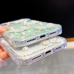 Coque de téléphone antichoc à quatre coins avec papillon perlé pailleté diamant, pour iPhone 13