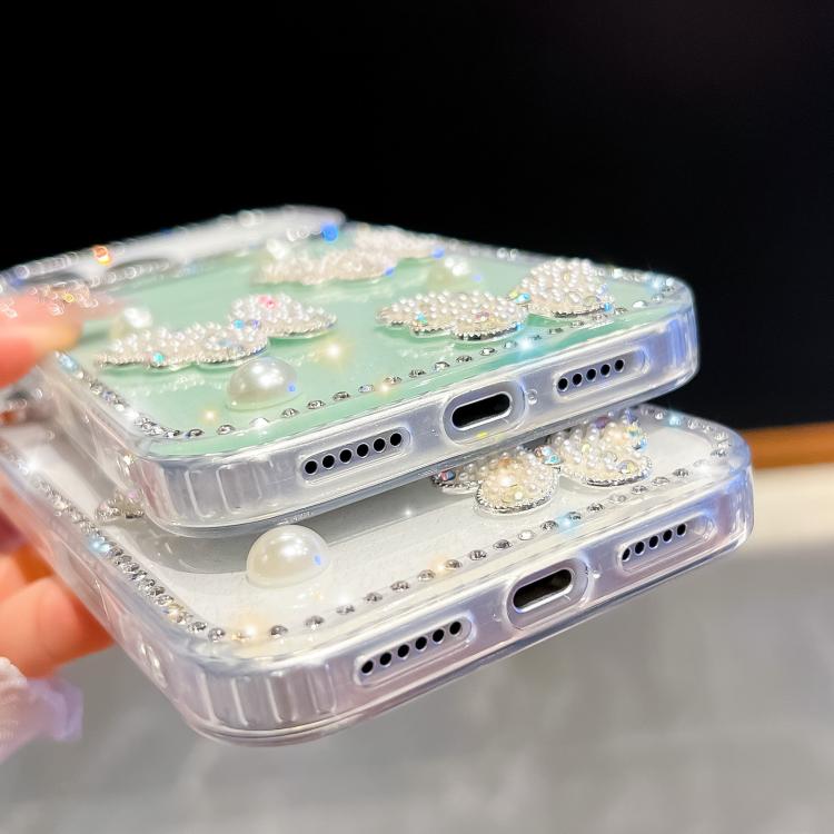 Coque de téléphone antichoc à quatre coins avec papillon perlé pailleté diamant, pour iPhone 13