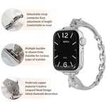 Bracelet de montre à motif tête de léopard en zircon incrusté de cuivre, compatible avec Apple Watch 46 mm / 49 mm / 45 mm / 44 mm et Apple Watch 42 mm / 41 mm / 40 mm / 38 mm.