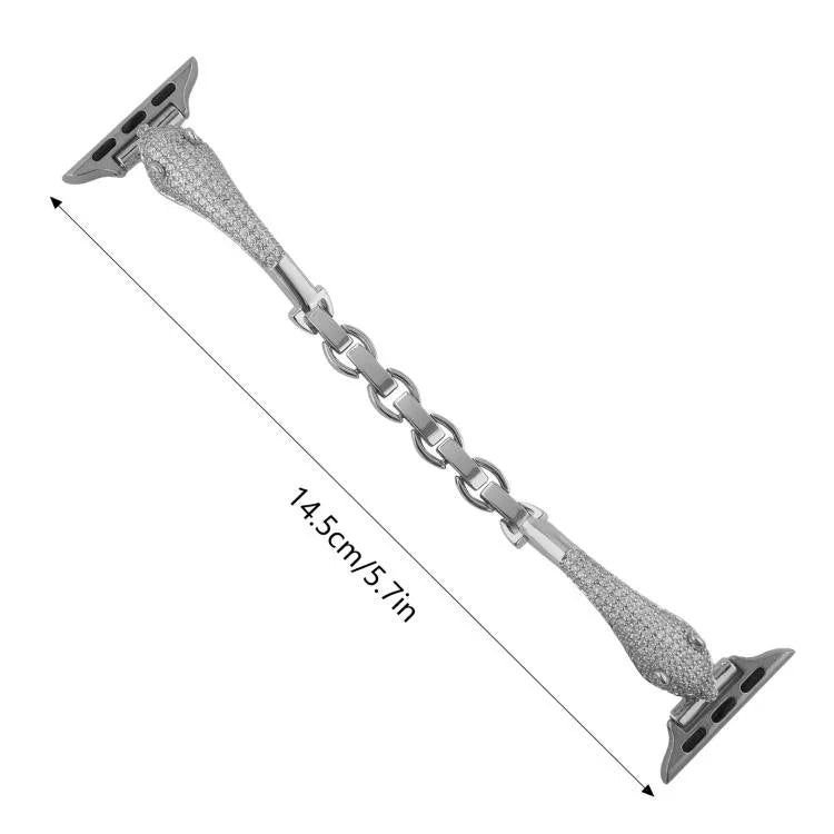 Bracelet de montre à motif tête de léopard en zircon incrusté de cuivre, compatible avec Apple Watch 46 mm / 49 mm / 45 mm / 44 mm et Apple Watch 42 mm / 41 mm / 40 mm / 38 mm.