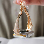 Bracelet de montre à motif tête de léopard en zircon incrusté de cuivre, compatible avec Apple Watch 46 mm / 49 mm / 45 mm / 44 mm et Apple Watch 42 mm / 41 mm / 40 mm / 38 mm.