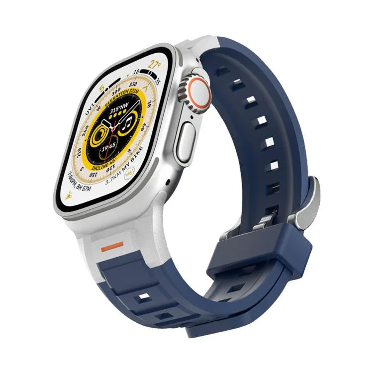 Bracelet de montre Pioneer en silicone coloré avec joint métallique, compatible avec Apple Watch 46 mm / 49 mm / 45 mm / 44 mm et Apple Watch 42 mm / 41 mm / 40 mm / 38 mm.