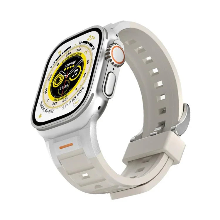 Bracelet de montre Pioneer en silicone coloré avec joint métallique, compatible avec Apple Watch 46 mm / 49 mm / 45 mm / 44 mm et Apple Watch 42 mm / 41 mm / 40 mm / 38 mm.