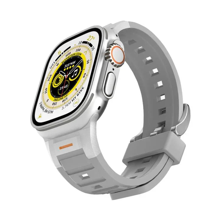 Bracelet de montre Pioneer en silicone coloré avec joint métallique, compatible avec Apple Watch 46 mm / 49 mm / 45 mm / 44 mm et Apple Watch 42 mm / 41 mm / 40 mm / 38 mm.