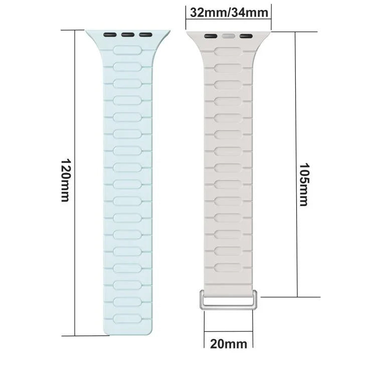 Bracelet de montre magnétique en silicone en forme de I, compatible avec les Apple Watch 46 mm / 49 mm / 45 mm / 44 mm et 42 mm / 41 mm / 40 mm / 38 mm.
