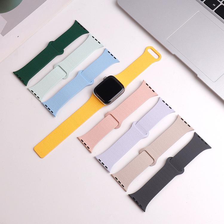 Bracelet de montre en silicone à boucle magnétique, motif litchi, compatible avec Apple Watch 46 mm / 49 mm / 45 mm / 44 mm et Apple Watch 42 mm / 41 mm / 40 mm / 38 mm.
