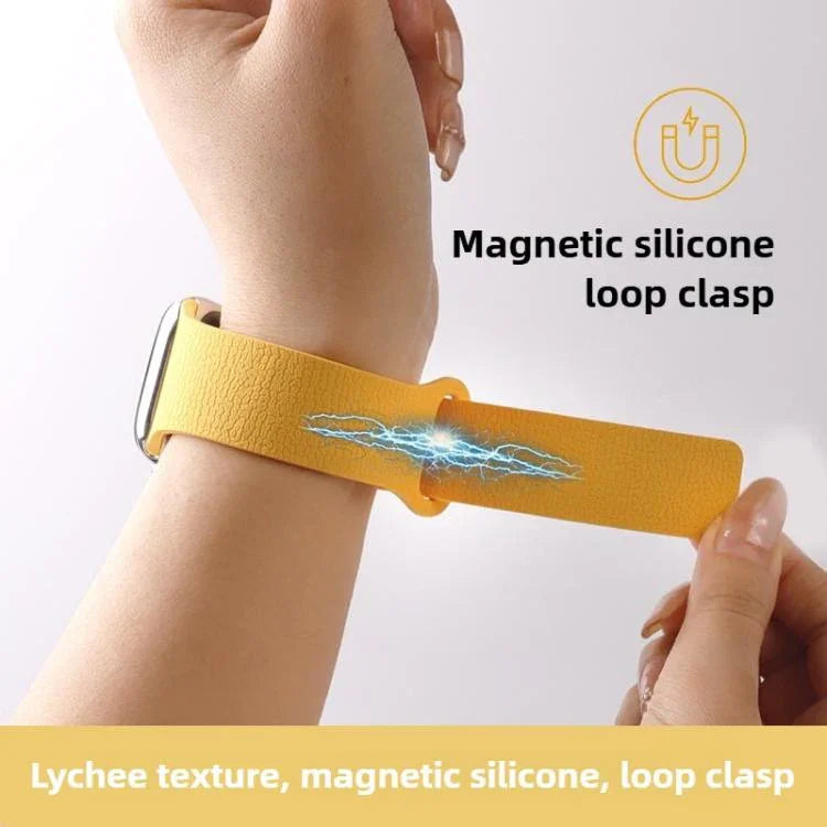 Bracelet de montre en silicone à boucle magnétique, motif litchi, compatible avec Apple Watch 46 mm / 49 mm / 45 mm / 44 mm et Apple Watch 42 mm / 41 mm / 40 mm / 38 mm.
