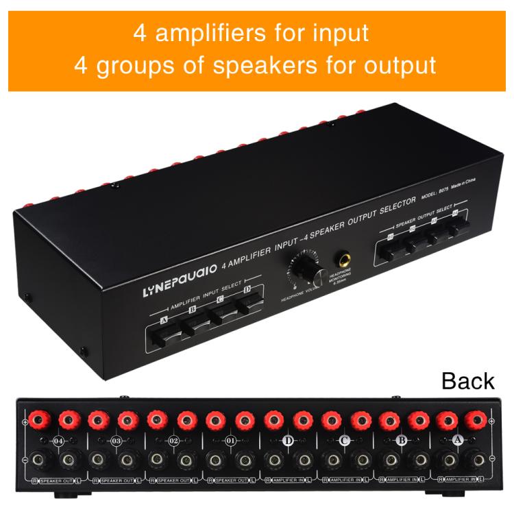 B075 Sélecteur Commutateur Amplificateur Haut-Parleur 4 Entrées 4 Sorties, 300W Qualité Sonore Par Canal Sans Perte, B075