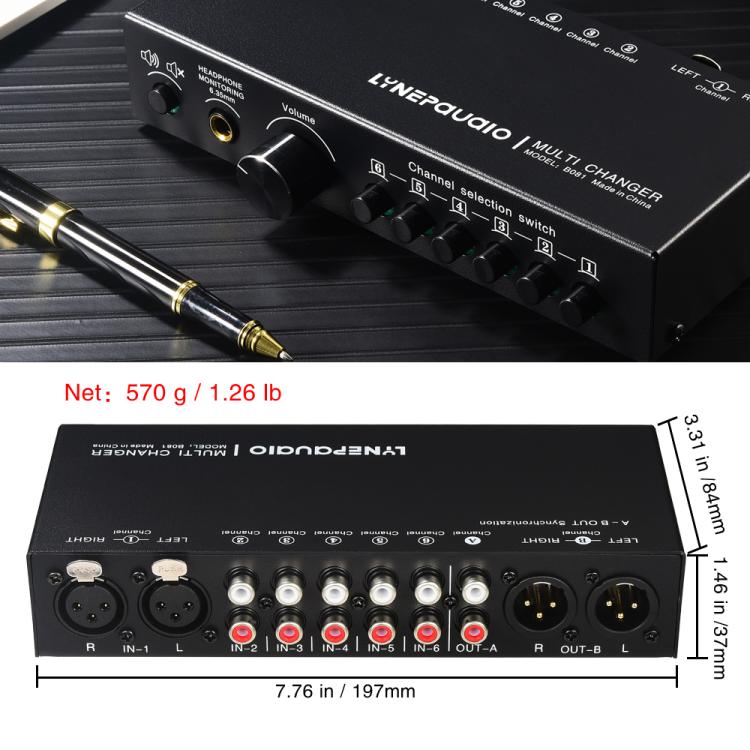 B081 Sélecteur Commutateur de Signal Audio 6 Entrées 3 Sorties Commutateur Multi-Canaux, Contrôleur de Volume Haut-Parleur Actif Passif Pleinement Équilibré Sélecteur RCA, B081