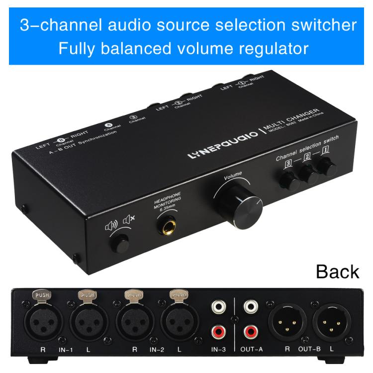 B082 Sélecteur de Signal Audio 3 Entrées 3 Sorties Commutateur Ligne Équilibrée, B082