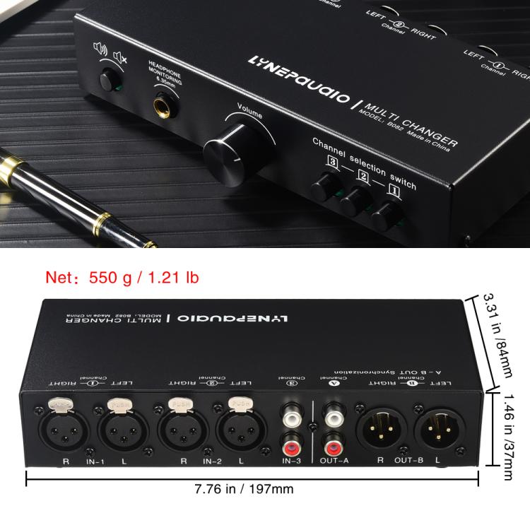 B082 Sélecteur de Signal Audio 3 Entrées 3 Sorties Commutateur Ligne Équilibrée, B082