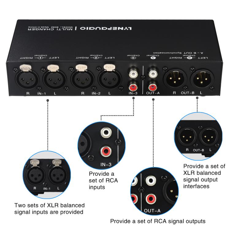B082 Sélecteur de Signal Audio 3 Entrées 3 Sorties Commutateur Ligne Équilibrée, B082