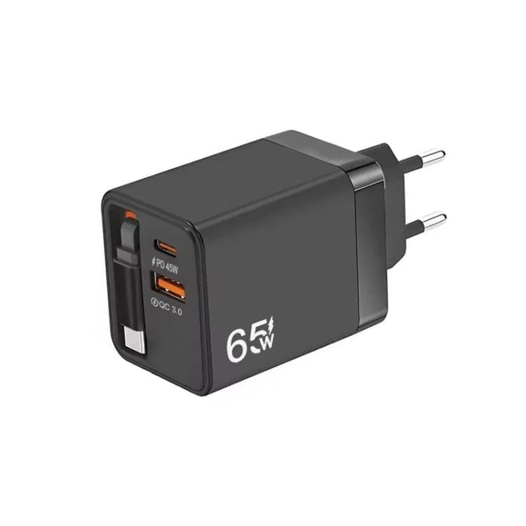 Câble rétractable 3-en-1 FC1 70cm Type-C, chargeur téléphone USB PD3.0, QC3.0, prise EU, prise EU