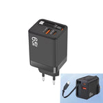 Câble rétractable 3-en-1 FC1 70cm Type-C, chargeur téléphone USB PD3.0, QC3.0, prise EU, prise EU