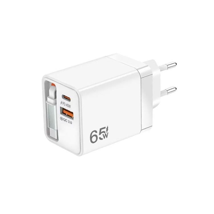 Câble rétractable 3-en-1 FC1 70cm Type-C, chargeur téléphone USB PD3.0, QC3.0, prise EU, prise EU