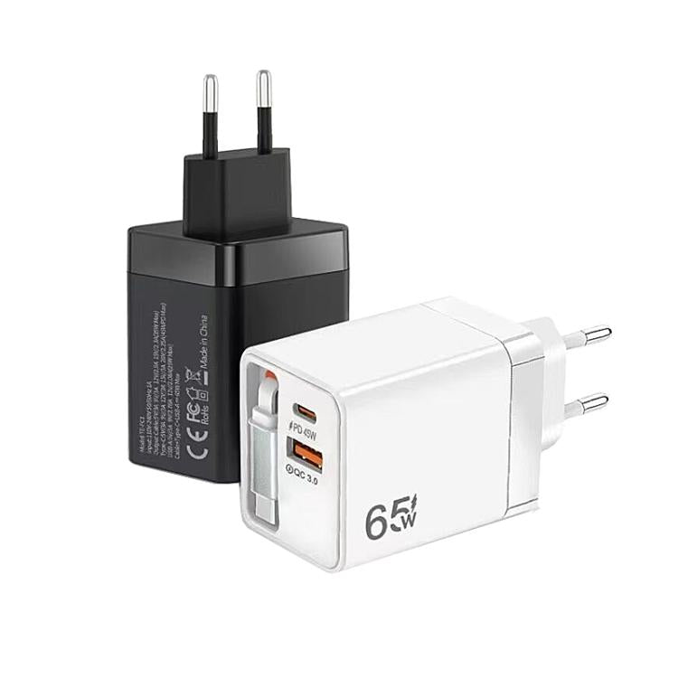 Câble rétractable 3-en-1 FC1 70cm Type-C, chargeur téléphone USB PD3.0, QC3.0, prise EU, prise EU
