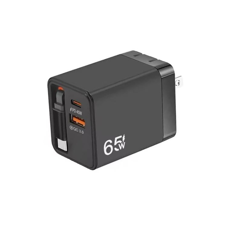 Câble rétractable 3-en-1 FC1 70cm Type-C, chargeur téléphone USB PD3.0, QC3.0, prise US, prise US