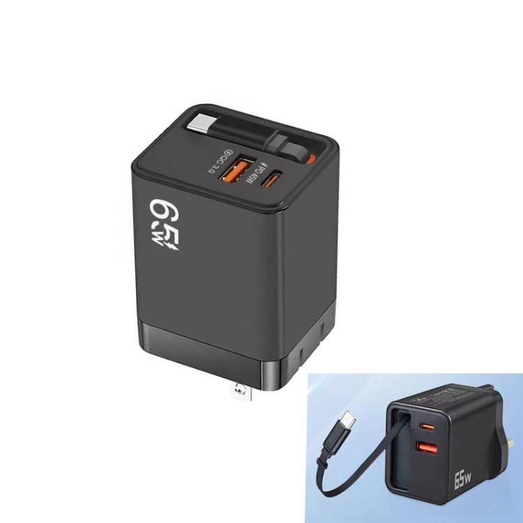 Câble rétractable 3-en-1 FC1 70cm Type-C, chargeur téléphone USB PD3.0, QC3.0, prise US, prise US