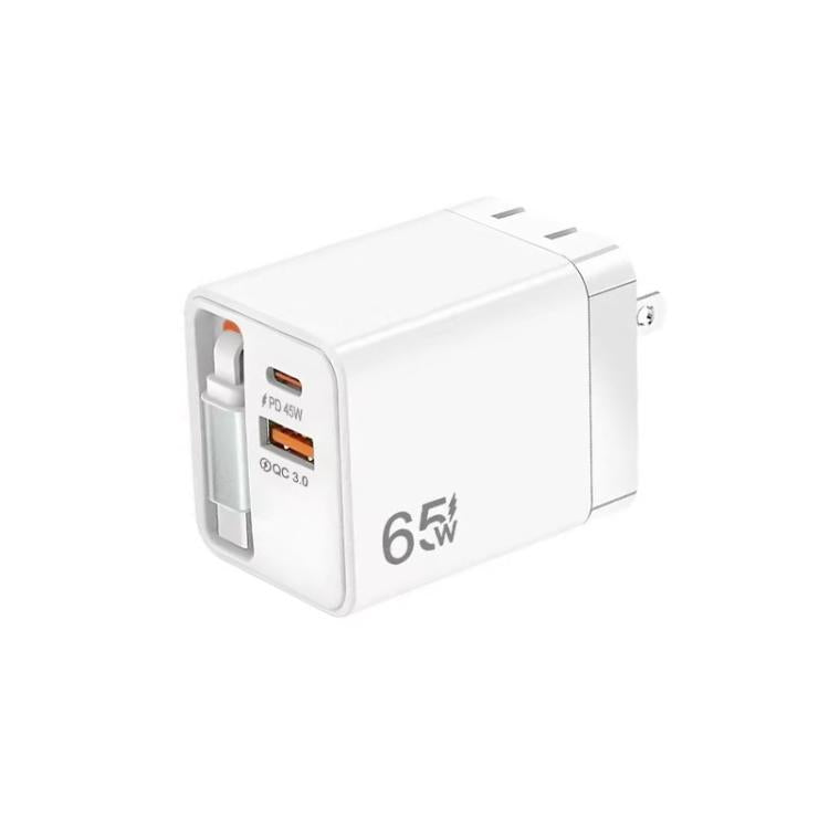 Câble rétractable 3-en-1 FC1 70cm Type-C, chargeur téléphone USB PD3.0, QC3.0, prise US, prise US