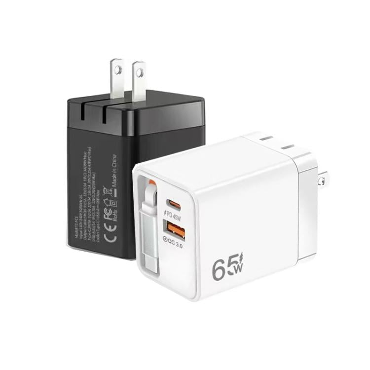 Câble rétractable 3-en-1 FC1 70cm Type-C, chargeur téléphone USB PD3.0, QC3.0, prise US, prise US