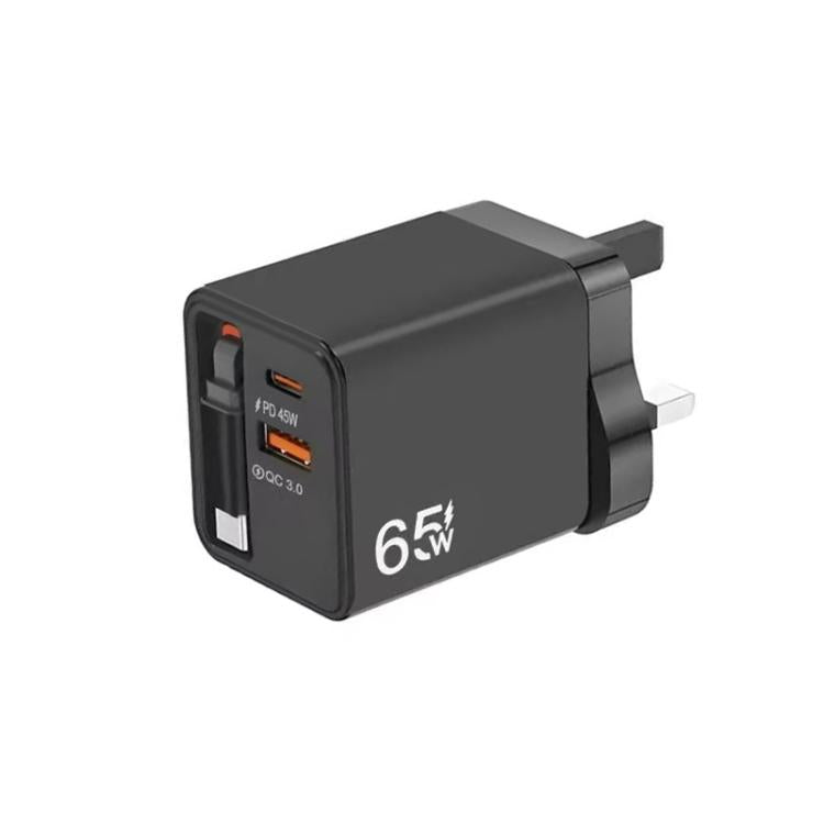 Câble rétractable 3-en-1 FC1 70cm Type-C, chargeur téléphone USB PD3.0, QC3.0, prise UK, prise UK