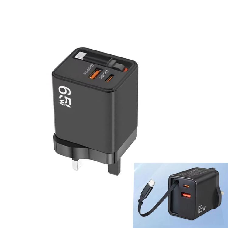 Câble rétractable 3-en-1 FC1 70cm Type-C, chargeur téléphone USB PD3.0, QC3.0, prise UK, prise UK