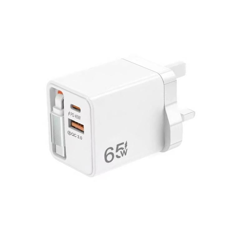 Câble rétractable 3-en-1 FC1 70cm Type-C, chargeur téléphone USB PD3.0, QC3.0, prise UK, prise UK