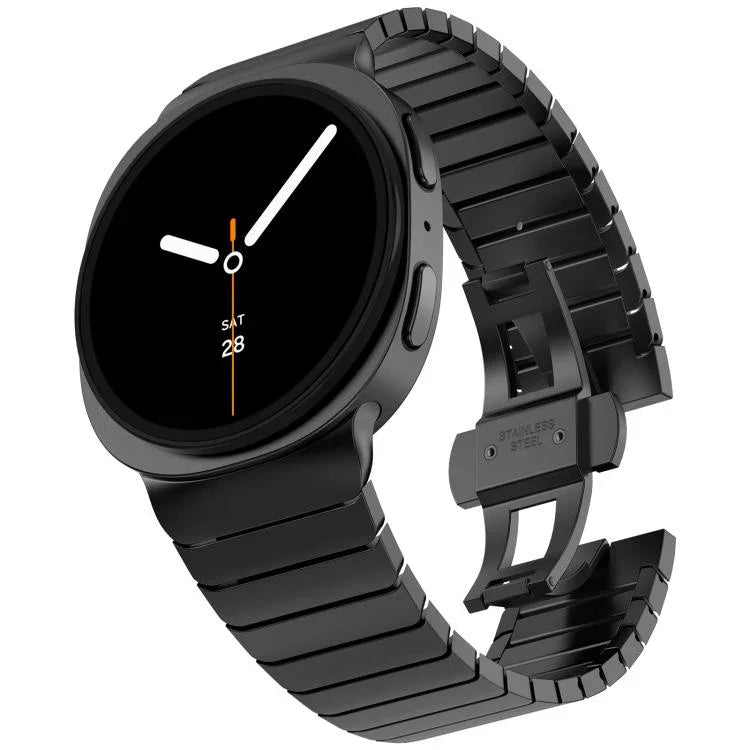 Un bracelet de montre en acier inoxydable avec boucle papillon perlée, pour Samsung Galaxy Watch8 / Watch8 Classic