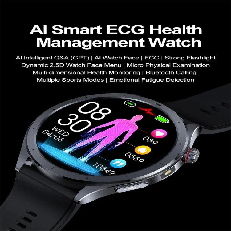 Montre connectée ET472 avec écran couleur 1,53 pouce, bracelet en silicone, compatible avec la technologie AI-GPT pour les questions et réponses intelligentes.