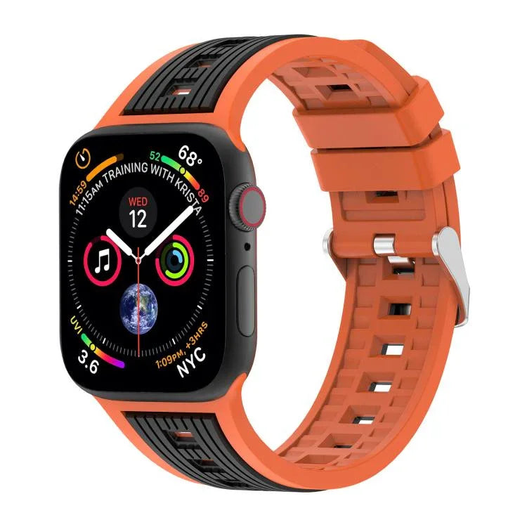 Bracelet de montre en silicone à rayures verticales bicolores, compatible avec les Apple Watch 46 mm / 49 mm / 45 mm / 44 mm et 42 mm / 41 mm / 40 mm / 38 mm.