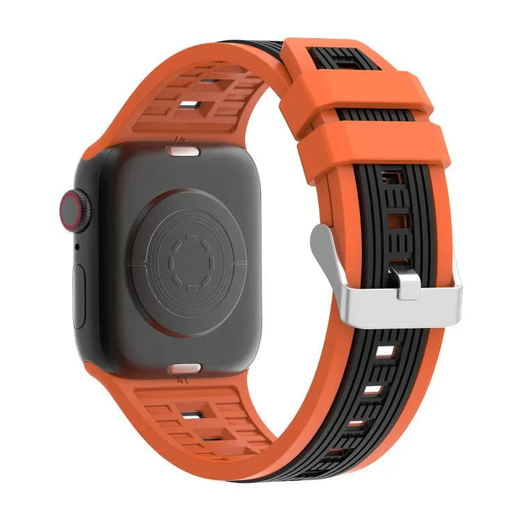 Bracelet de montre en silicone à rayures verticales bicolores, compatible avec les Apple Watch 46 mm / 49 mm / 45 mm / 44 mm et 42 mm / 41 mm / 40 mm / 38 mm.