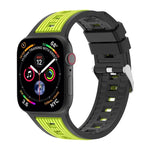 Bracelet de montre en silicone à rayures verticales bicolores, compatible avec les Apple Watch 46 mm / 49 mm / 45 mm / 44 mm et 42 mm / 41 mm / 40 mm / 38 mm.