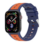 Bracelet de montre en silicone à rayures verticales bicolores, compatible avec les Apple Watch 46 mm / 49 mm / 45 mm / 44 mm et 42 mm / 41 mm / 40 mm / 38 mm.