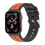 Bracelet de montre en silicone à rayures verticales bicolores, compatible avec les Apple Watch 46 mm / 49 mm / 45 mm / 44 mm et 42 mm / 41 mm / 40 mm / 38 mm.
