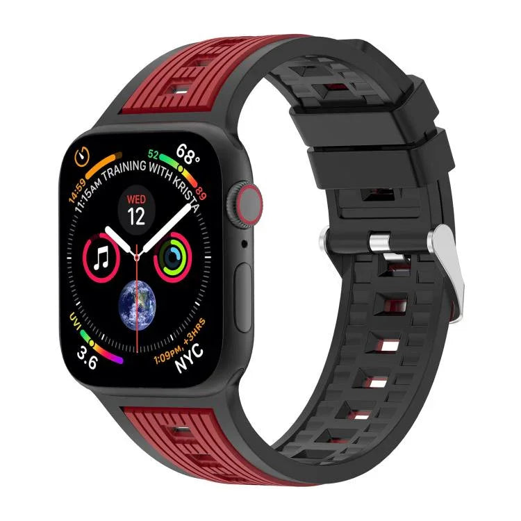 Bracelet de montre en silicone à rayures verticales bicolores, compatible avec les Apple Watch 46 mm / 49 mm / 45 mm / 44 mm et 42 mm / 41 mm / 40 mm / 38 mm.