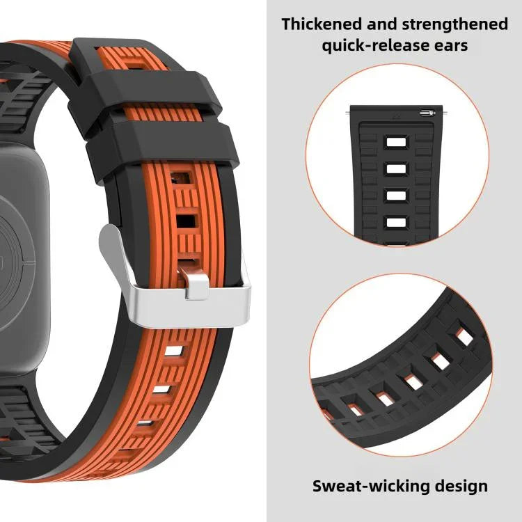 Bracelet de montre en silicone à rayures verticales bicolores, compatible avec les Apple Watch 46 mm / 49 mm / 45 mm / 44 mm et 42 mm / 41 mm / 40 mm / 38 mm.