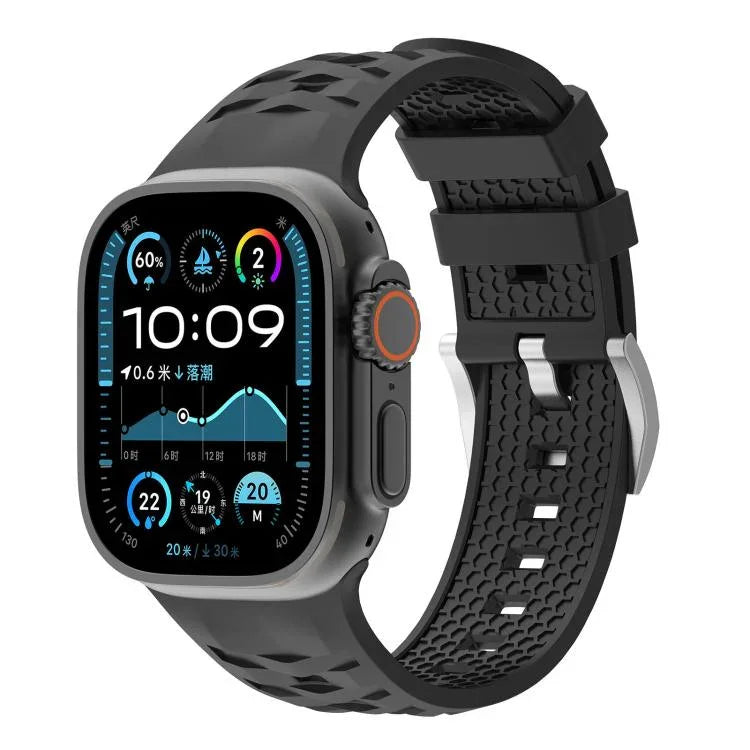 Bracelet de montre en silicone bicolore à texture pneu, compatible avec Apple Watch 46 mm / 49 mm / 45 mm / 44 mm et Apple Watch 42 mm / 41 mm / 40 mm / 38 mm.