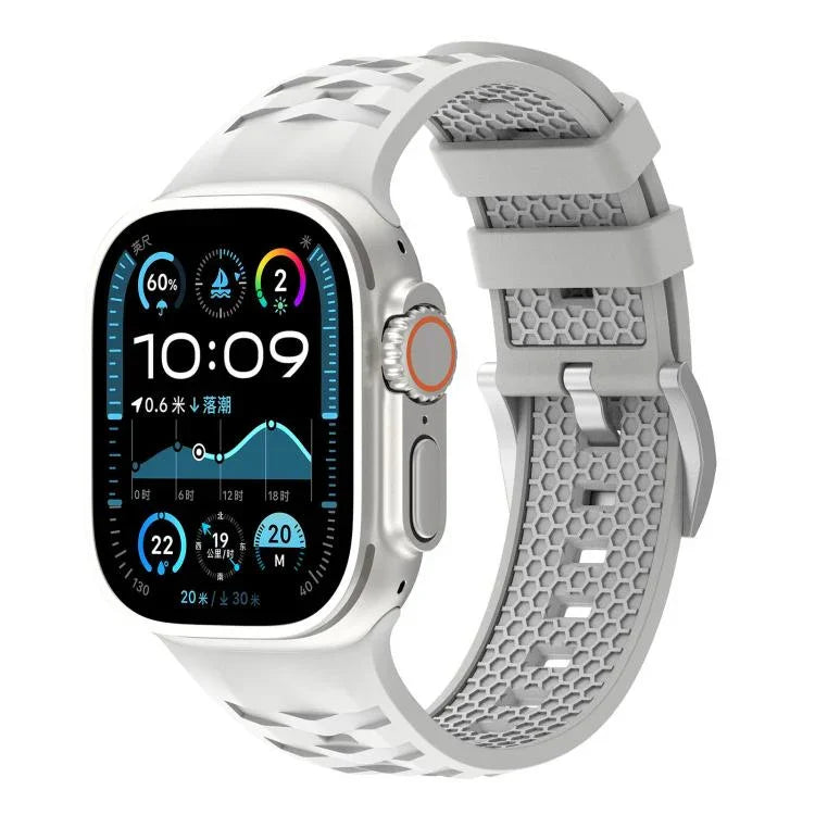 Bracelet de montre en silicone bicolore à texture pneu, compatible avec Apple Watch 46 mm / 49 mm / 45 mm / 44 mm et Apple Watch 42 mm / 41 mm / 40 mm / 38 mm.