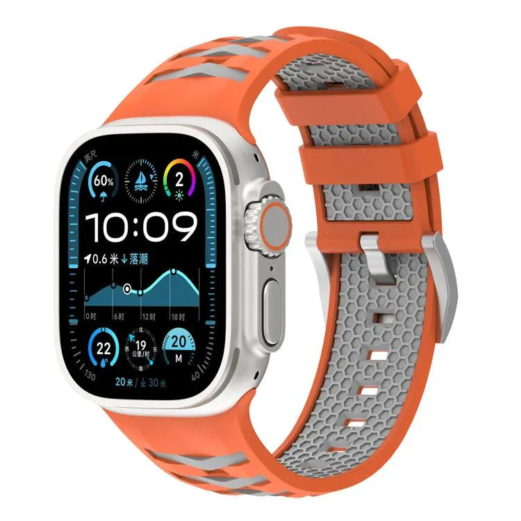 Bracelet de montre en silicone bicolore à texture pneu, compatible avec Apple Watch 46 mm / 49 mm / 45 mm / 44 mm et Apple Watch 42 mm / 41 mm / 40 mm / 38 mm.