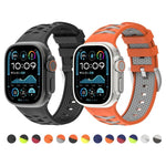 Bracelet de montre en silicone bicolore à texture pneu, compatible avec Apple Watch 46 mm / 49 mm / 45 mm / 44 mm et Apple Watch 42 mm / 41 mm / 40 mm / 38 mm.