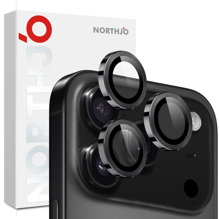 Protecteur d'objectif d'appareil photo NORTHJO Film en verre trempé avec anneau métallique CD, pour iPhone 17 Pro / 17 Pro Max