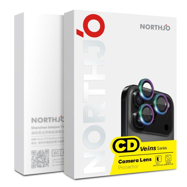 Protecteur d'objectif d'appareil photo NORTHJO Film en verre trempé avec anneau métallique CD, pour iPhone 17 Pro / 17 Pro Max